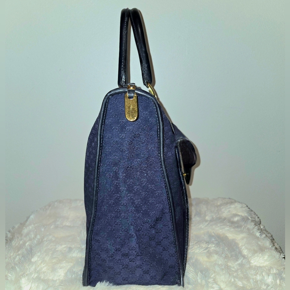 Gucci Vintage 1970s Blue Monogram Large Top Handle Tote Bag with COA - Picture 8 of 10